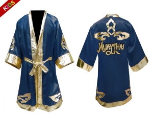 Kanong Custom Kids Boxing Fight Robe : Navy Lai Thai